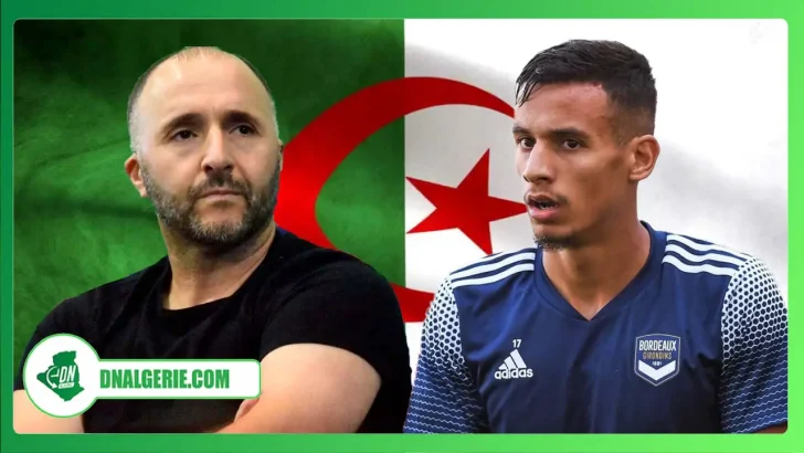 Montage : le joueur franco-algérien Mehdi Zerkane, Djamel Belmadi, sur fond de drapeau algérien, équipe nationale d'Algérie