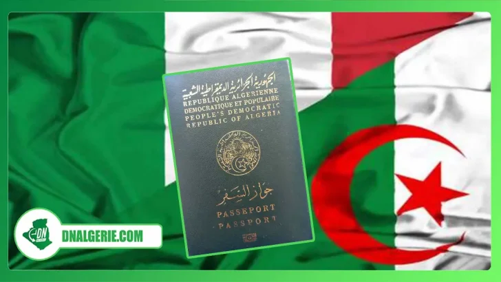 Montage : passeport, drapeau Algérie Italie, visas pour les algériens