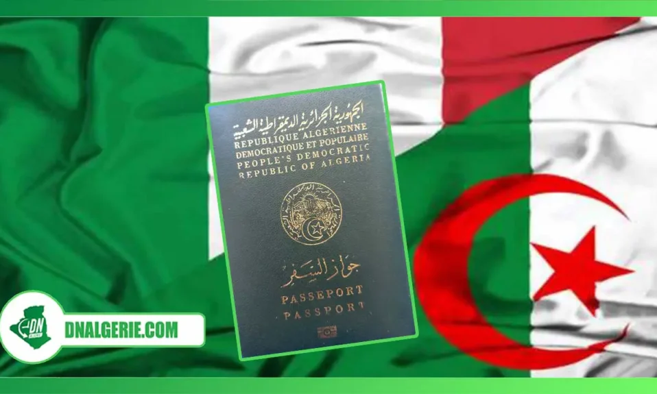 Montage : passeport, drapeau Algérie Italie, visas pour les algériens