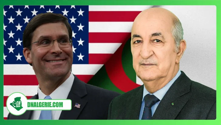 Montage : chef du Pentagone Mark Esper-président Abdelmadjid Tebboune- fond drapeau Algérie USA