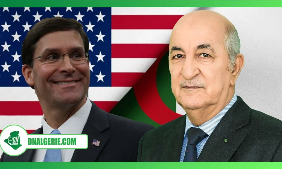 Montage : chef du Pentagone Mark Esper-président Abdelmadjid Tebboune- fond drapeau Algérie USA