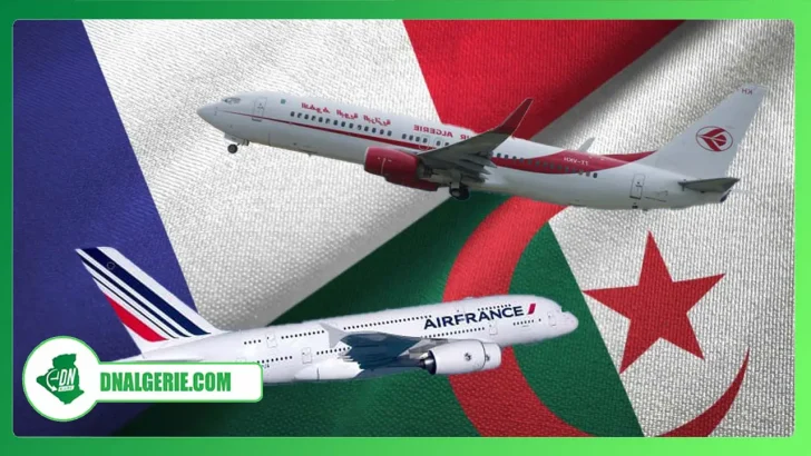 Montage : avions Air Algérie et Air France sur fond de drapeaux algérien et français, vols vers la France