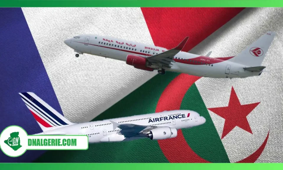 Montage : avions Air Algérie et Air France sur fond de drapeaux algérien et français, vols vers la France