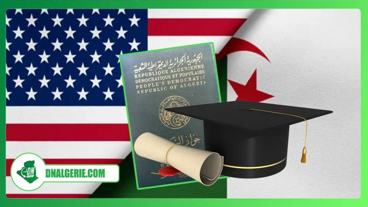 Montage : passeport algérien-diplôme- drapeau Algérie États-Unis, visas États-Unis pour les étudiants algériens