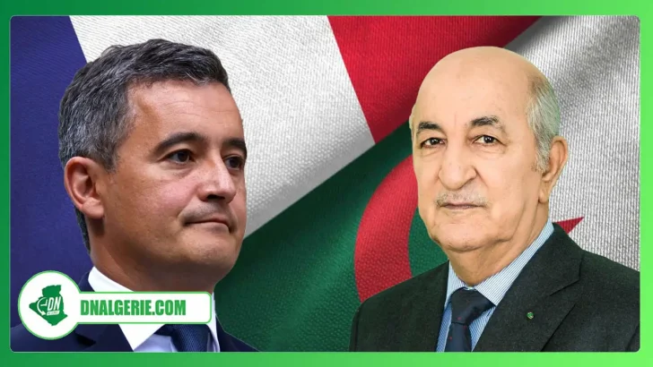 Montage : Gérald Darmanin-Abdelmadjid Tebboune-fond drapeau Algérie France