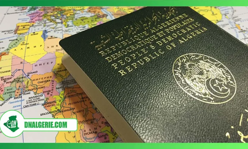Montage : passeport algérien et carte des pays du monde, passeport algérien