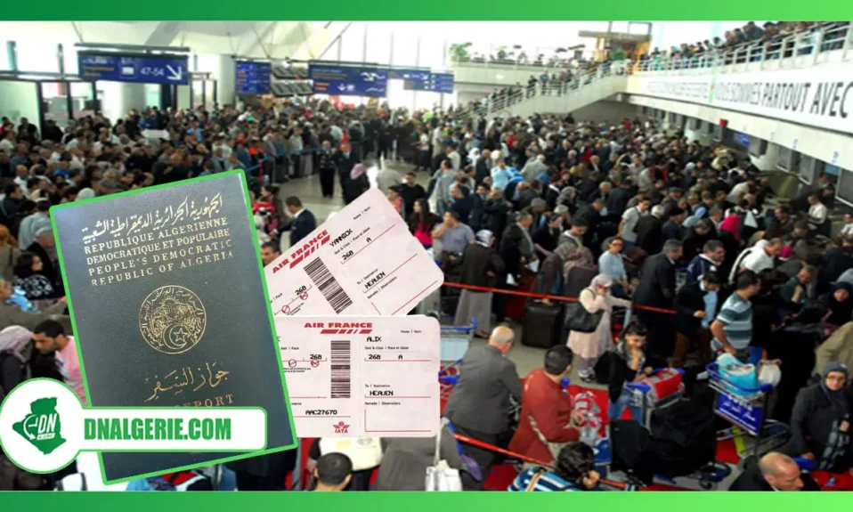 Montage : voyageurs algériens-passeport Algérie-billets d'avion