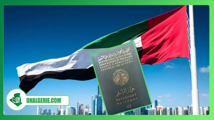 Montage : passeport algérien sur fond du drapeau des Emirats, Suspension des Visas pour les Emirats aux algériens