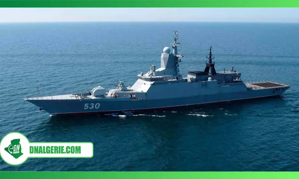 Montage : corvette russe en mer-cadre et logo de dnalgerie
