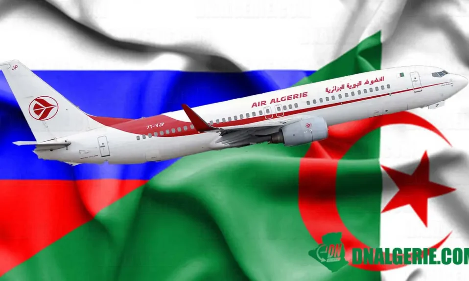 Montage : avion Algérie, drapeaux Algérie et Russie, étudiants algériens en Russie