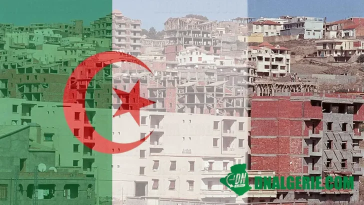 Montage : logements sociaux en Algérie, drapeau algérien