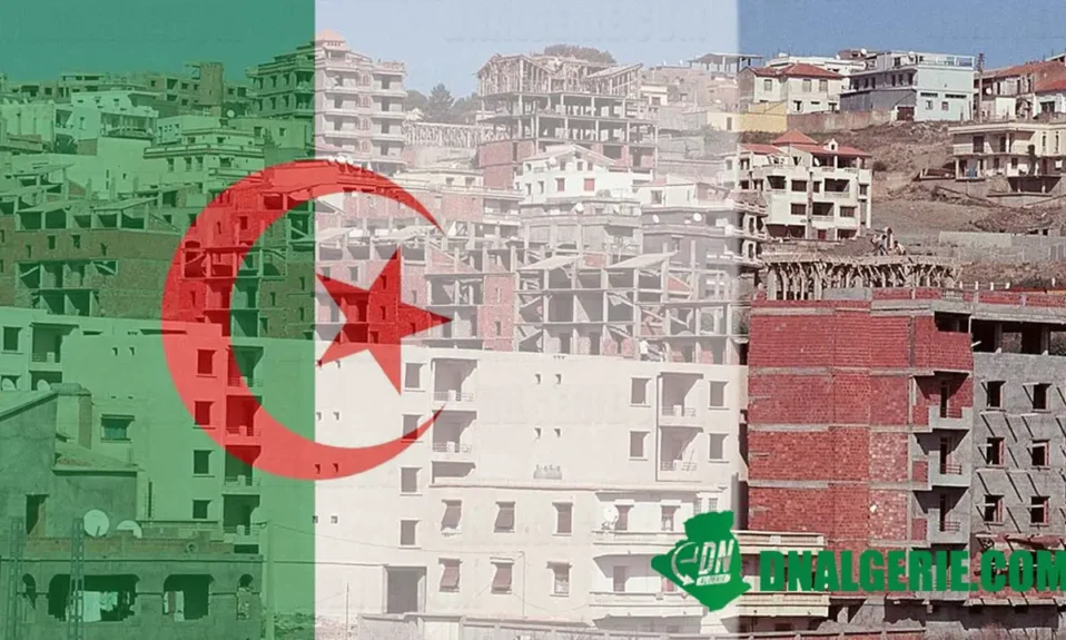 Montage : logements sociaux en Algérie, drapeau algérien