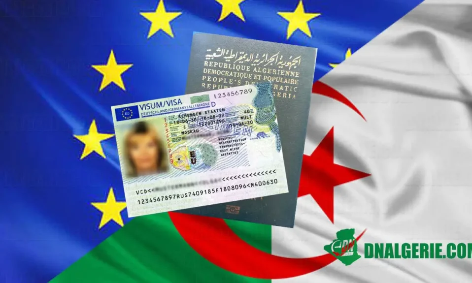 Montage : visas Schengen pour les algériens - drapeau Algérie UE