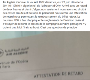 Air Algérie attestation de retard 